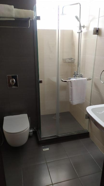 Koupelna v ubytování Vinum Hotel