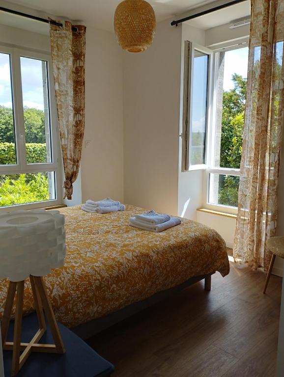 Posteľ alebo postele v izbe v ubytovaní Maison de Kerangall Brest appartement jardin et parking