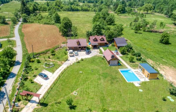 an aerial view of a house with a swimming pool at Manuela in Gospić
