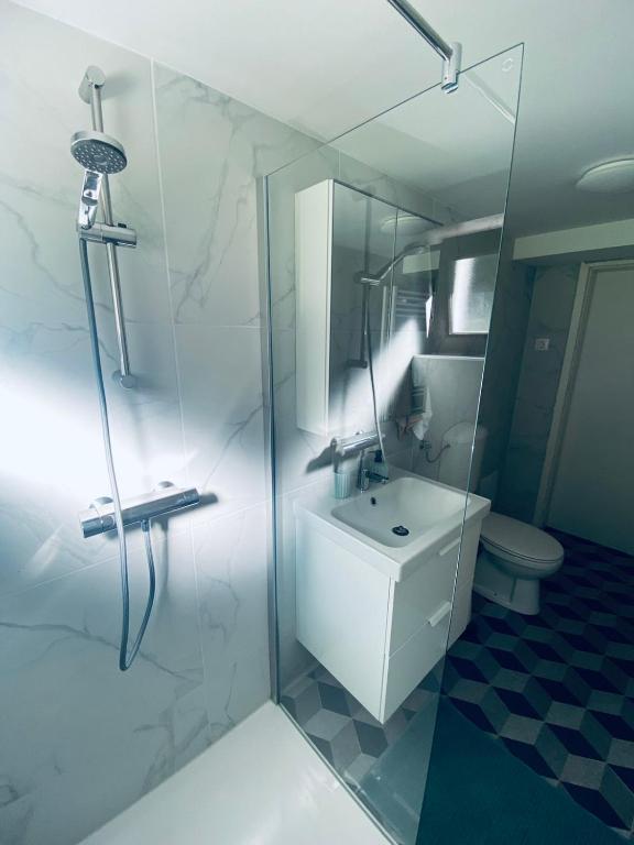 Koupelna v ubytování Apartma KAMNITNK