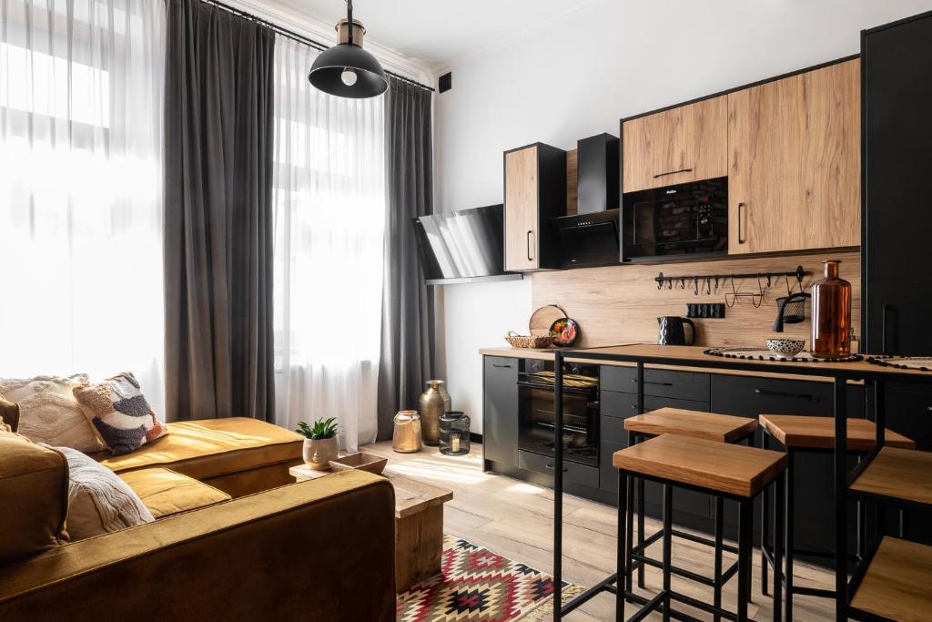 Kuchyň nebo kuchyňský kout v ubytování Apartament Czarna Perła
