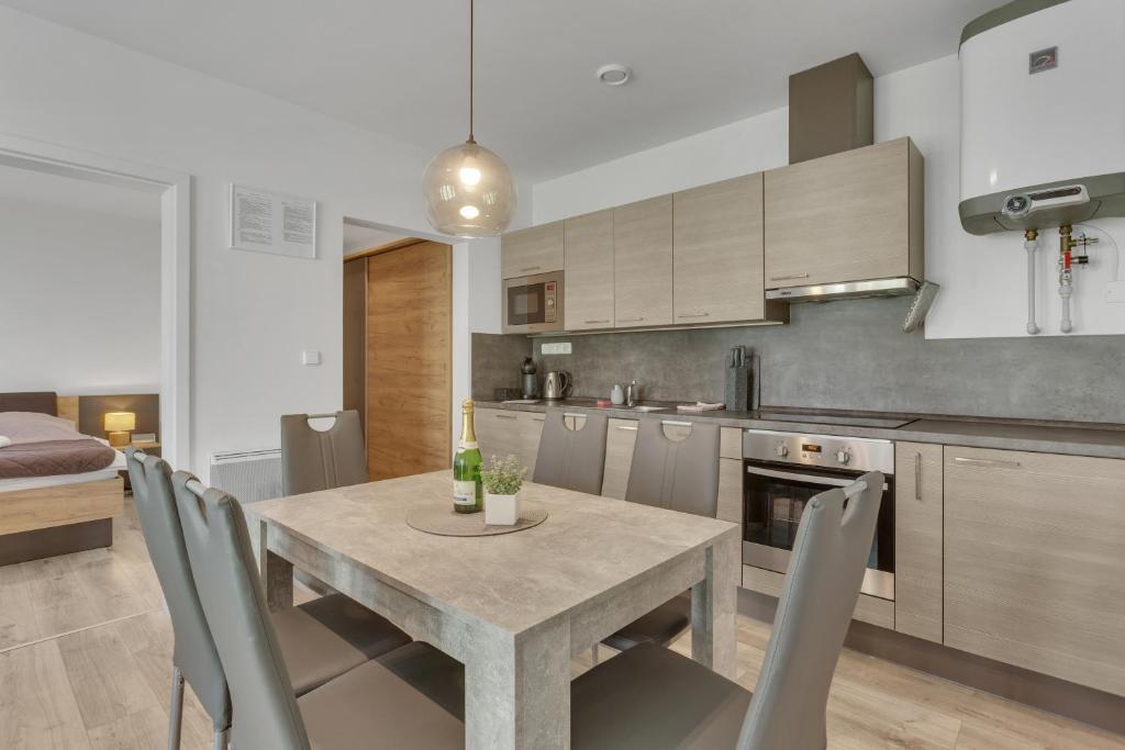 Kuchyň nebo kuchyňský kout v ubytování Family Apartments Klínovec