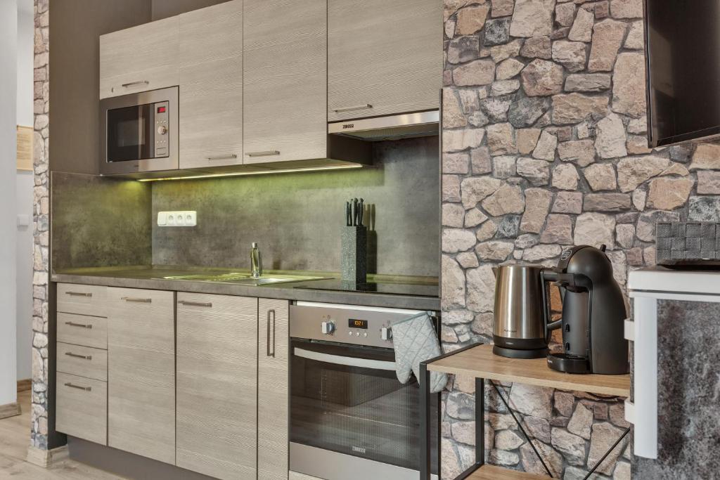 Kuchyň nebo kuchyňský kout v ubytování Family Apartments Klínovec