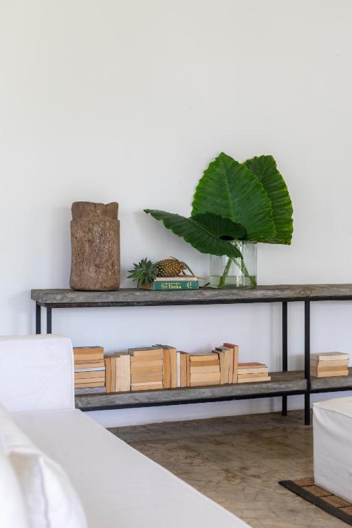 a living room with a table with a plant on it at Arabella on Boossa in Galle