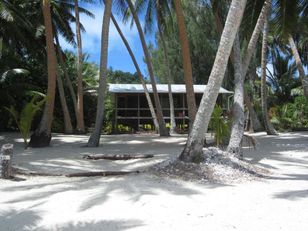 a building on the beach with palm trees at Amuri Sands in Arutanga