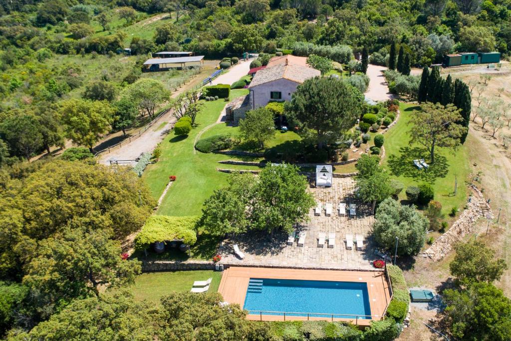 an aerial view of an estate with a swimming pool at Country Relais La Mortella in Porto Ercole
