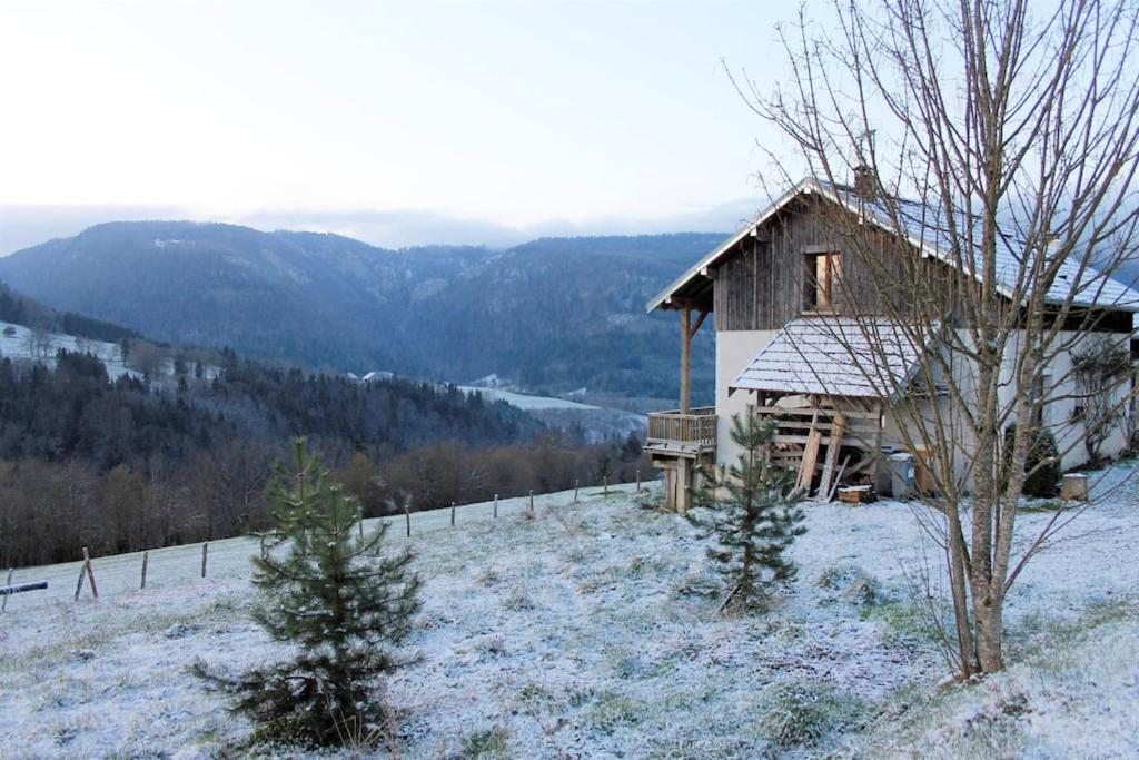 eine Hütte auf einem Hügel mit Schnee auf dem Boden in der Unterkunft Maison de 3 chambres avec jardin amenage et wifi a Vaucluse 