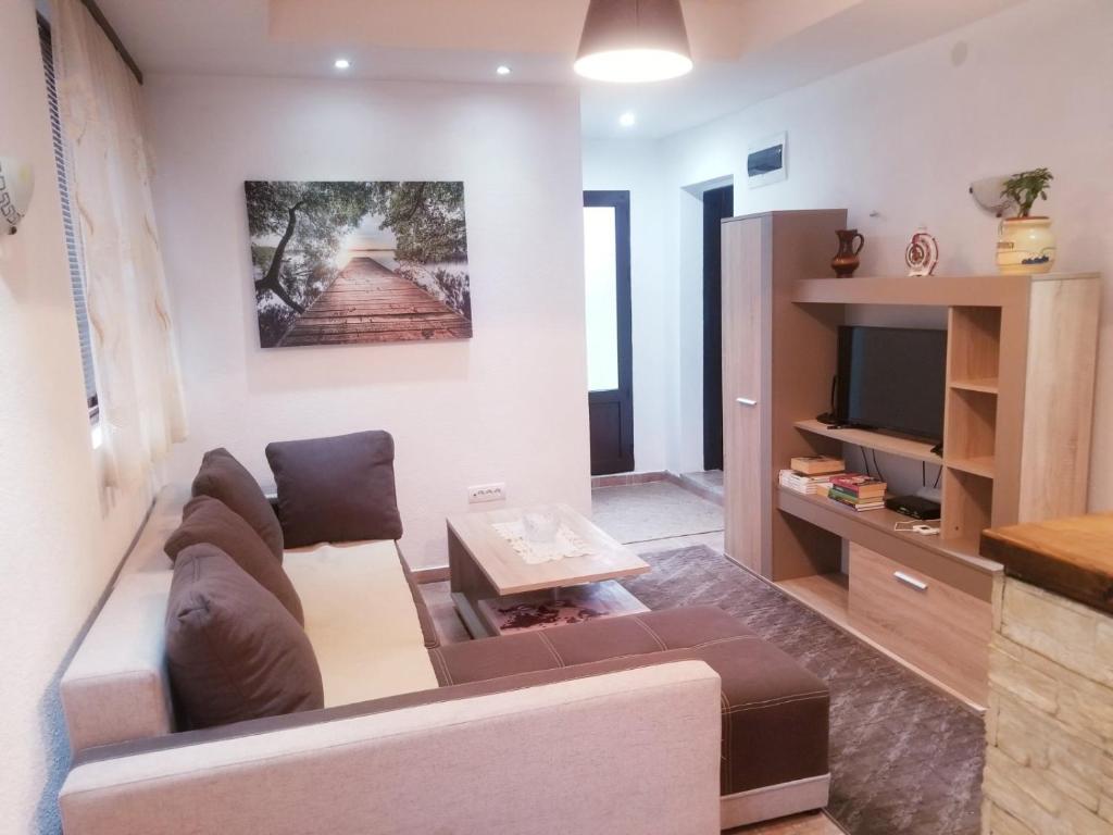 a living room with a couch and a tv at Apartments Beka in Žabljak