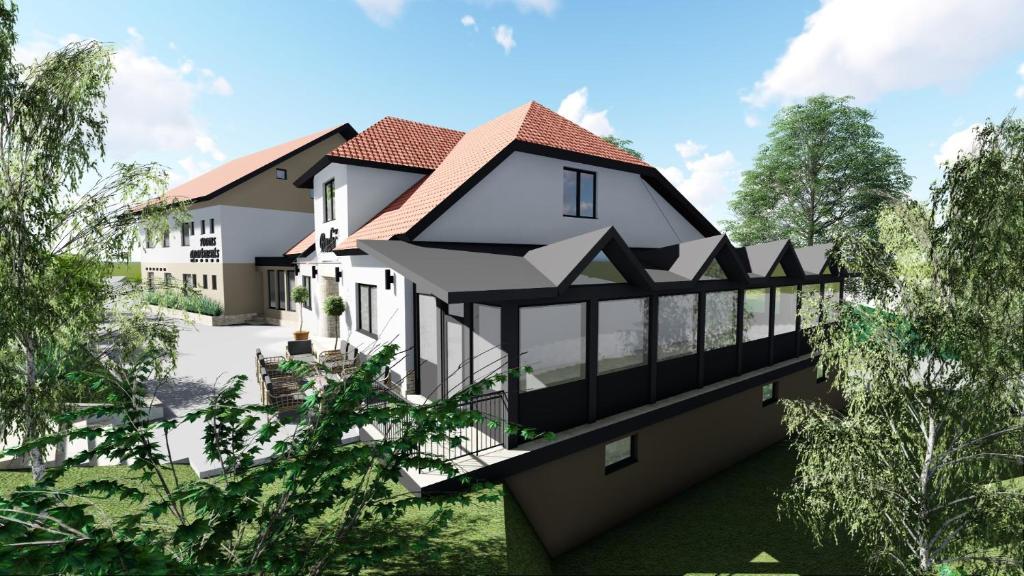 a rendering of a house with black and white at Guesthouse ob Sotočju Budič in Brežice