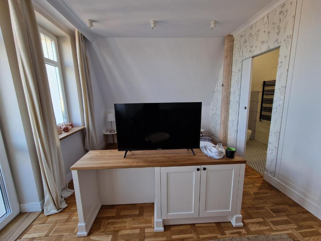 Televízia a/alebo spoločenská miestnosť v ubytovaní Klimatyczny Apartament na Bydgoskim Przedmieściu