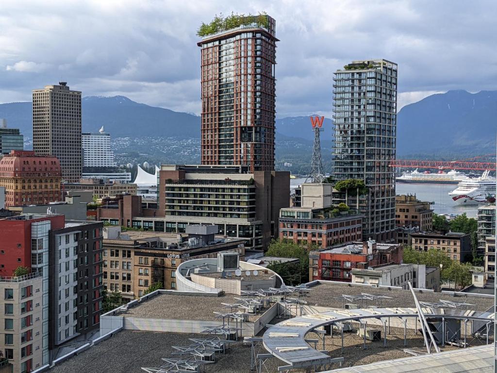 a view of a city with tall buildings at Vancouver Downtown Accommodation in Vancouver
