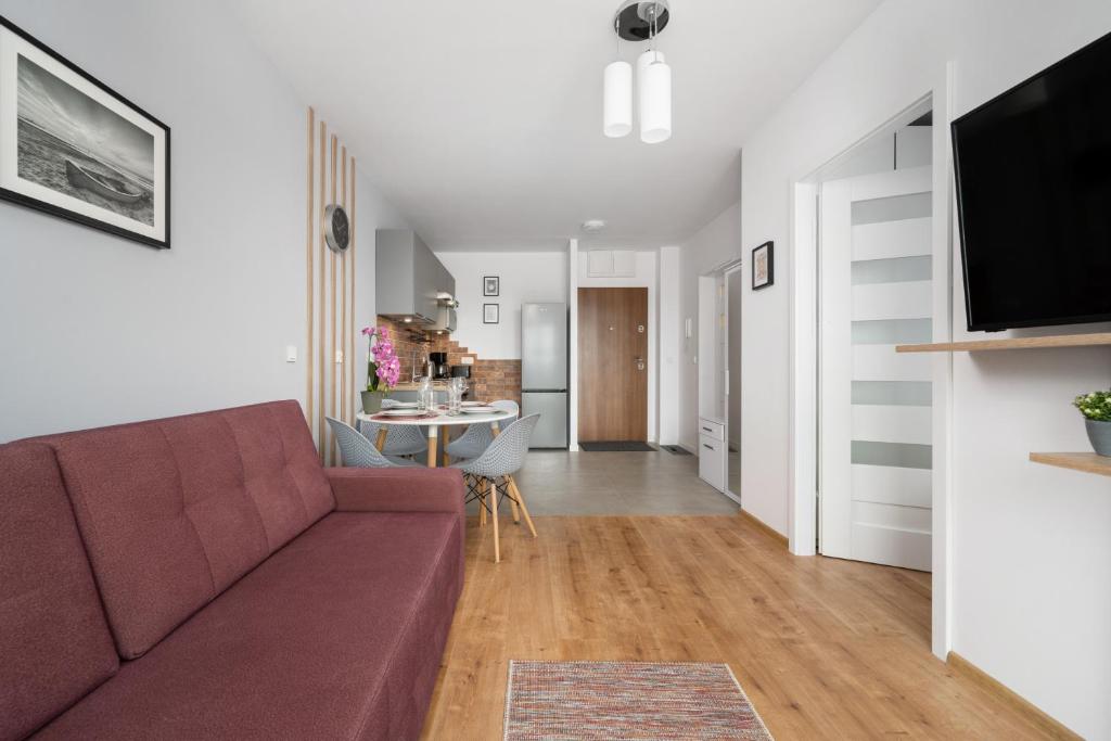 TV a/nebo společenská místnost v ubytování Apartment Kamienna Krzyki with FREE GARAGE Wrocław by Noclegi Renters