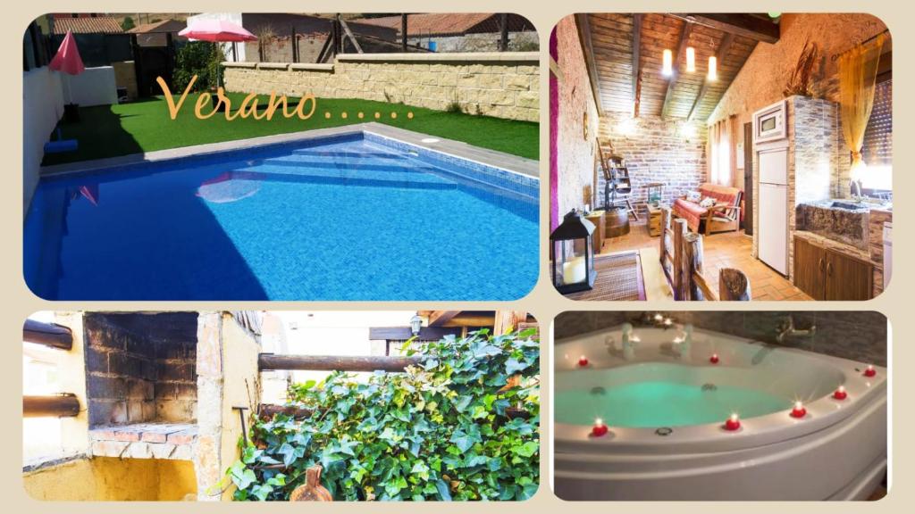 un collage de cuatro fotos de una piscina en LOS SUEÑOS DE JAVIER, en Robledillo