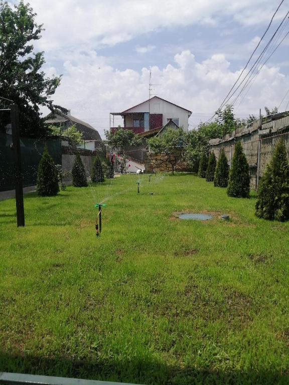 a yard with a lot of green grass and trees at Black Sea STAR in Chornomorsk