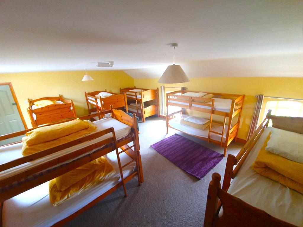 a room with several bunk beds in a room at Slane Farm Hostel, Cottages and Camping in Slane
