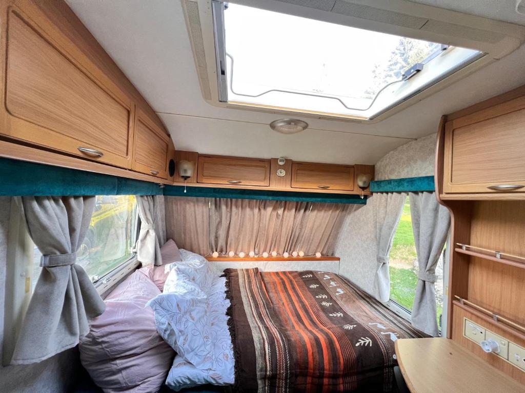 Postel nebo postele na pokoji v ubytování Apusenia Caravan Escape Padiș - Glăvoi
