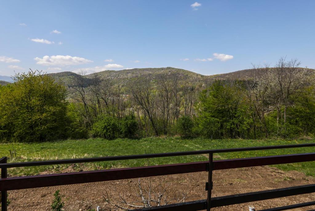vistas a las montañas desde el porche de una casa en Apartment Karlo, en Radatovići