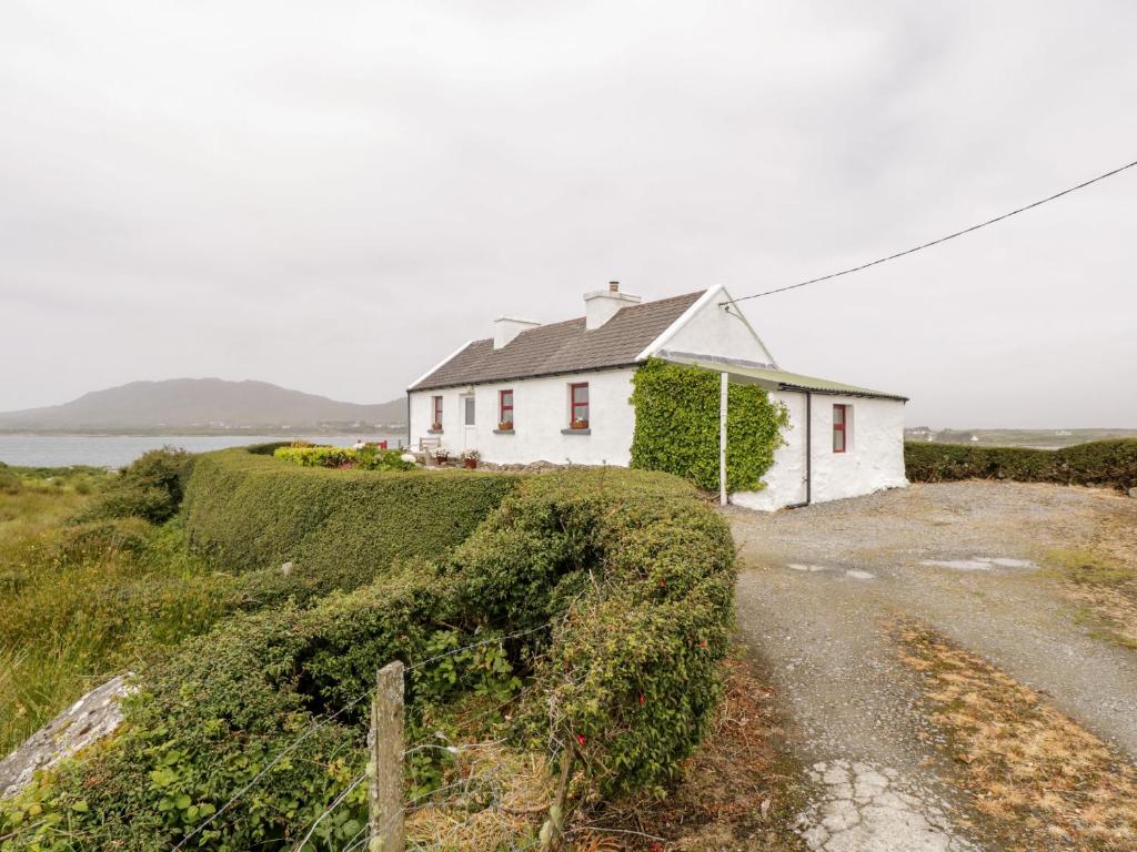 a small white house on the side of a road at The White House in Roundstone