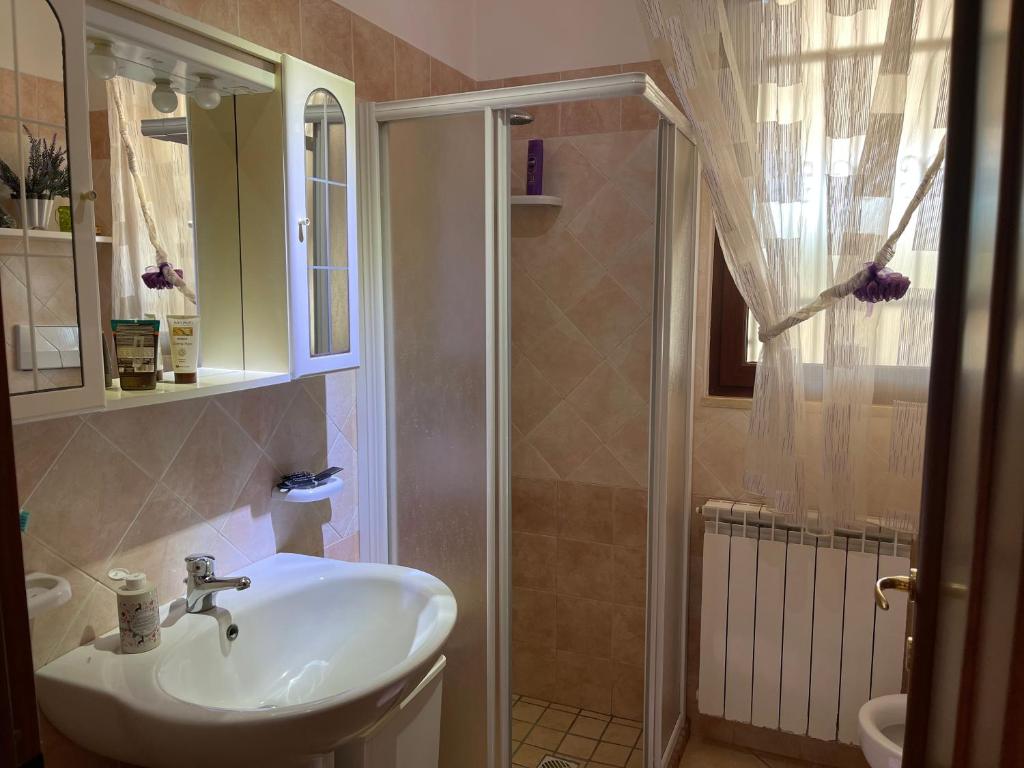 a bathroom with a sink and a shower at Villa Gemma in San Vito dei Normanni