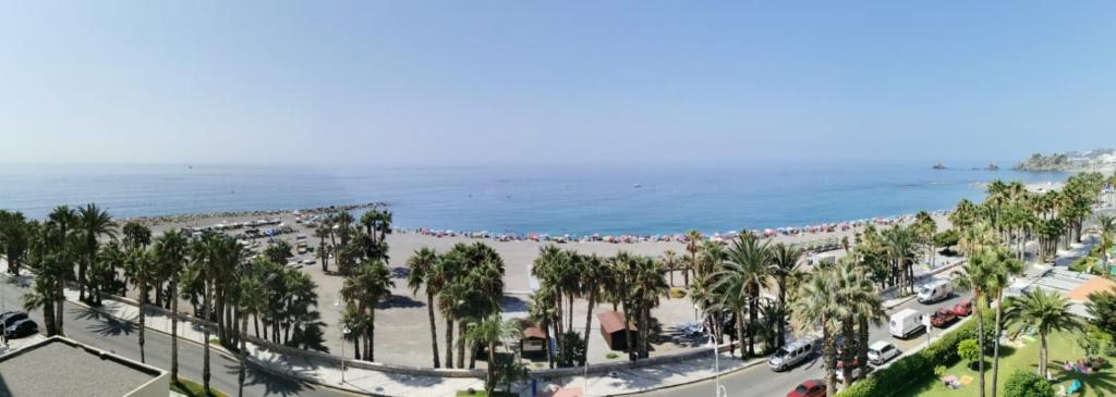 z anteny widok na plażę z palmami w obiekcie Bonito apartamento junto al mar w Almuñécar