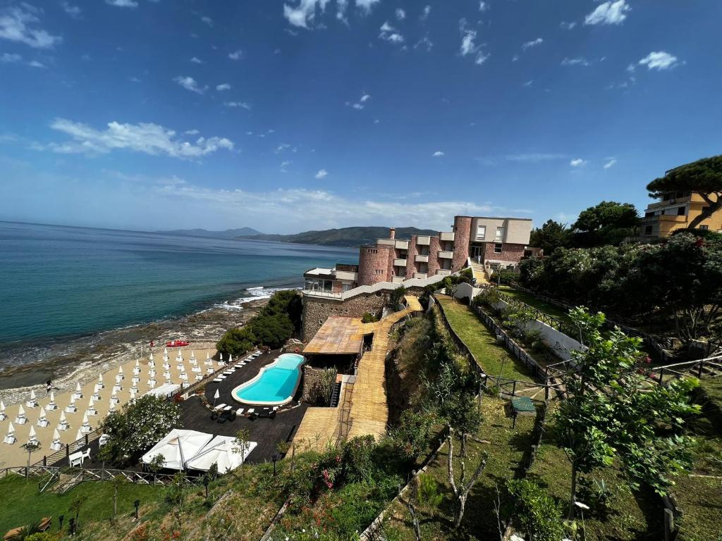 an aerial view of a resort and the ocean at Il Gabbiano Palinuro in Palinuro