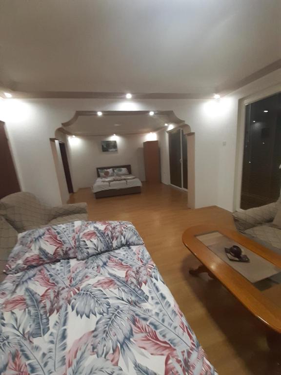 奧赫里德的住宿－Apartments Stefan Trpejca，客厅配有床和桌子