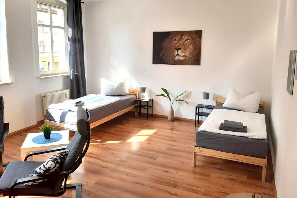 A bed or beds in a room at Nice 2 room Apartment in Magdeburg