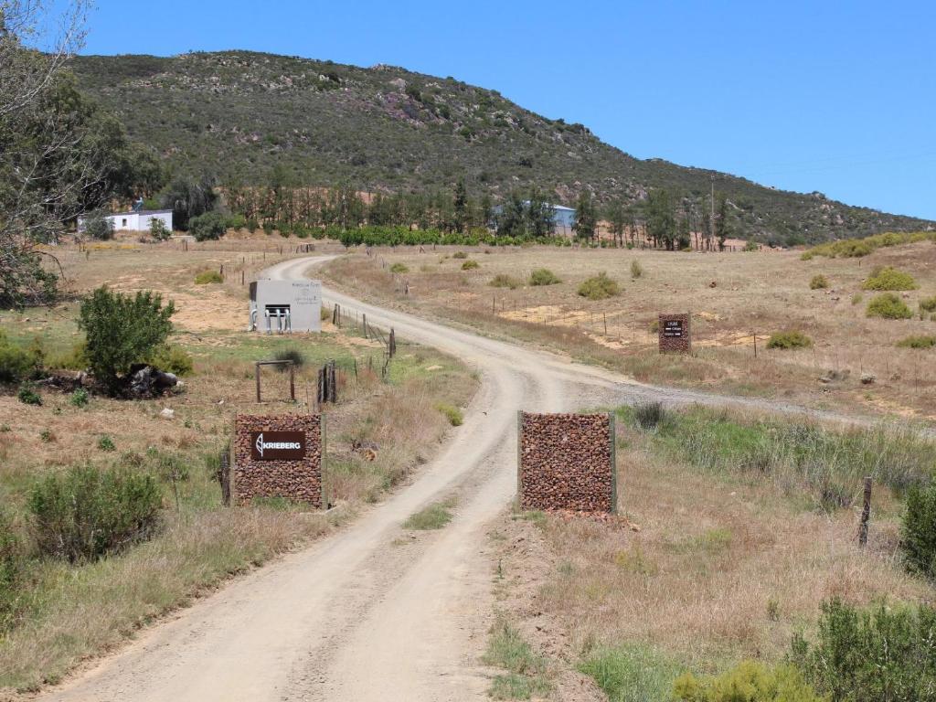 a dirt road in the middle of a field at Lylius Cottage and Campsites in Clanwilliam