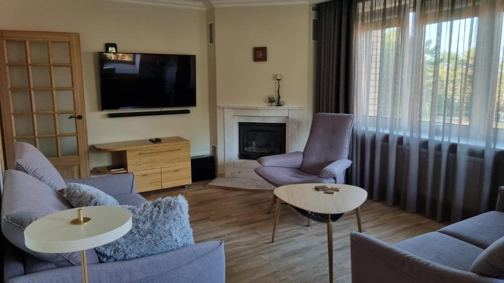 TV a/nebo společenská místnost v ubytování Apartamentai Dana