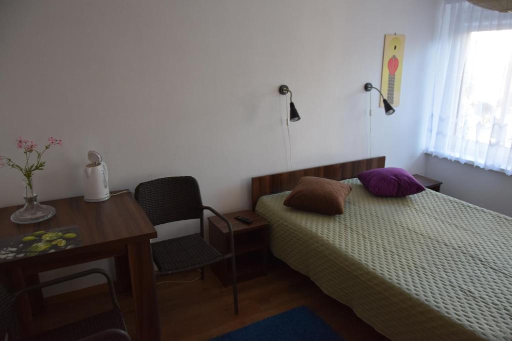 sypialnia z biurkiem, łóżkiem i miejscem do pracy w obiekcie Willa Baron we Władysławowie