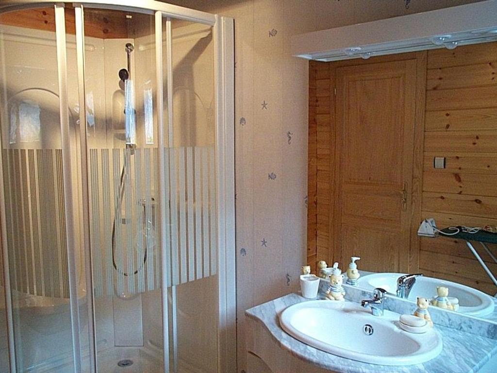 a bathroom with a shower and a sink at Gîte Le Menil, 5 pièces, 5 personnes - FR-1-589-107 in Le Ménil