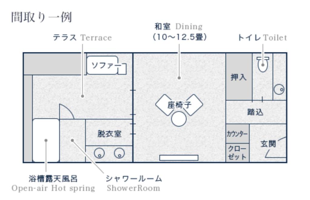 Půdorys ubytování Balinese onsen ryokan Hakone Airu