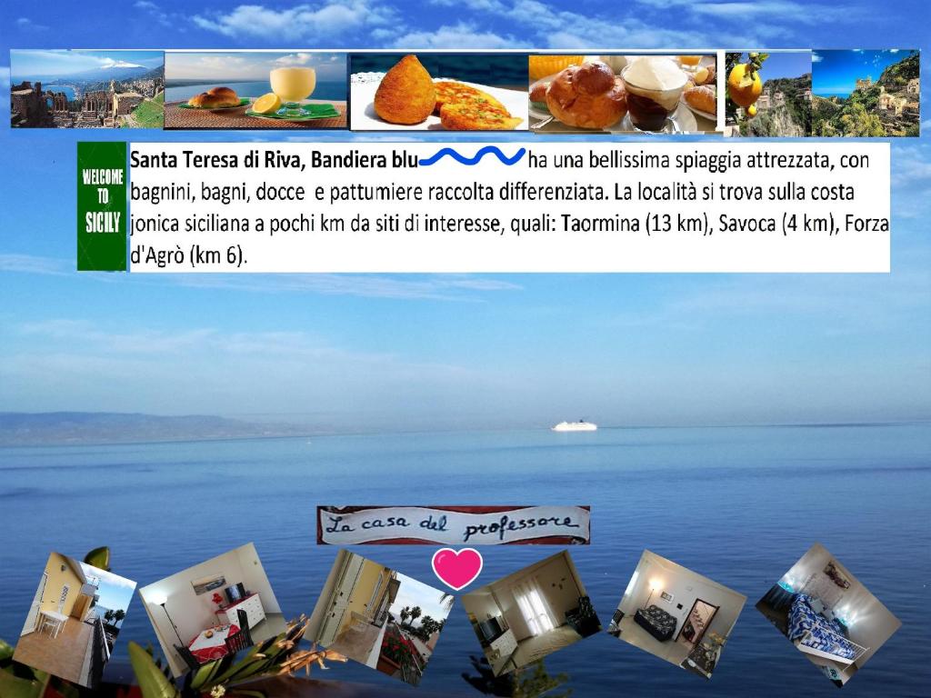 a flyer for a restaurant with a picture of the water at La Casa del Professore in Santa Teresa di Riva