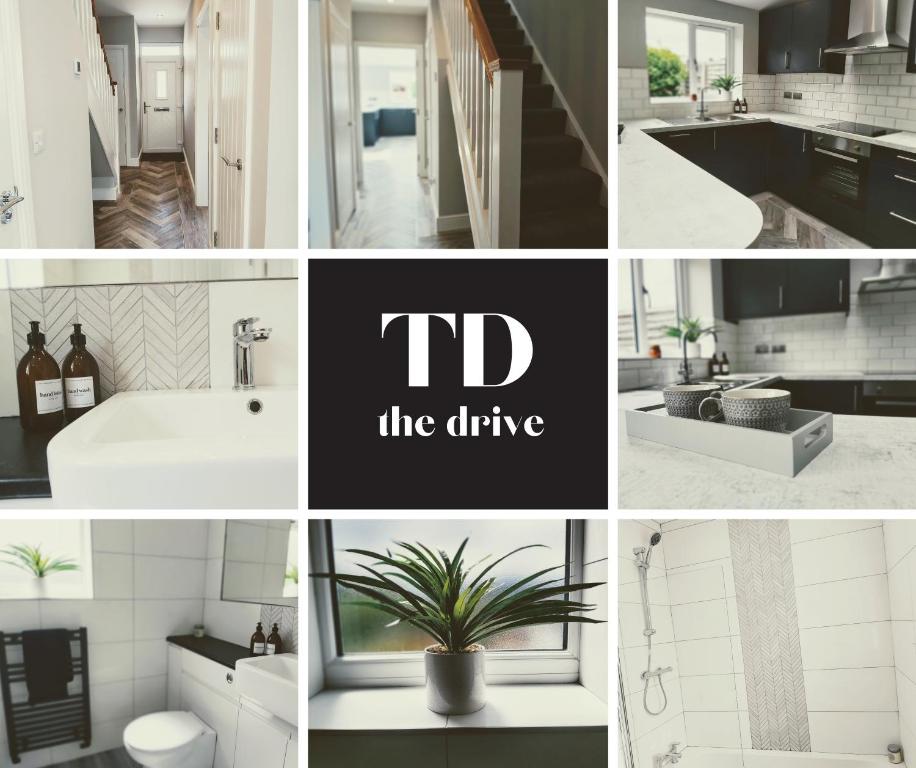 uma colagem de fotos de uma cozinha e casa de banho em Modern 4 Bedroom House with Parking em Wyken