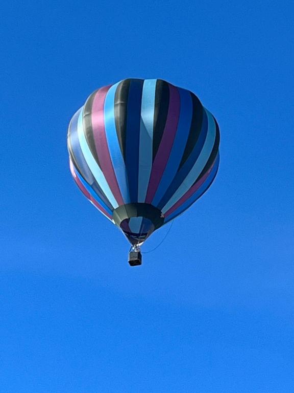 un colorido globo de aire caliente volando en el cielo en Casa Margherita, en Mondovì