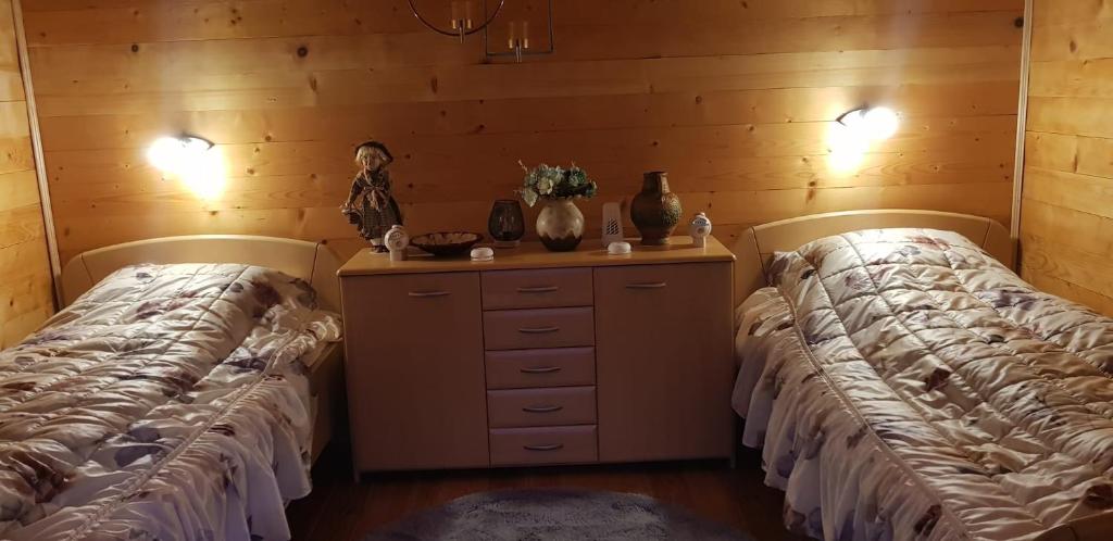 1 Schlafzimmer mit 2 Betten und einer Kommode in der Unterkunft Bit Of Paradise in Râu de Mori
