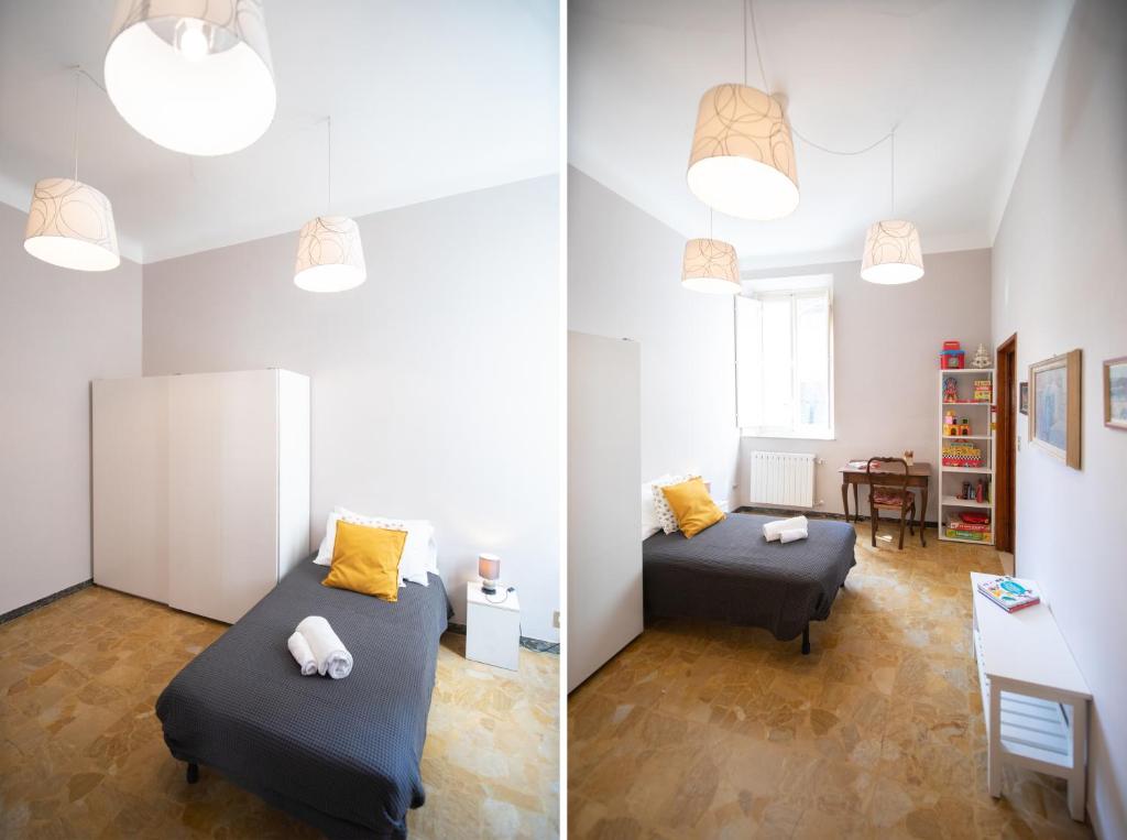 A bed or beds in a room at Re Migio Apartment with Terrace and Lift