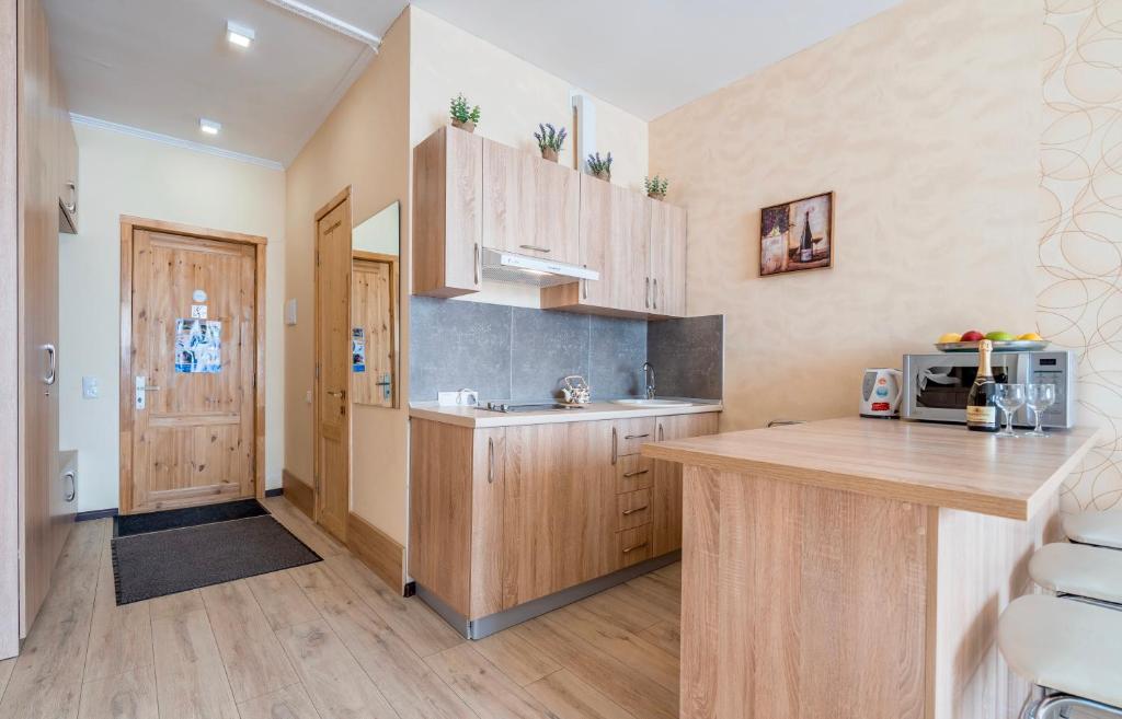 Kuchyň nebo kuchyňský kout v ubytování Studio Apartment NFT New Gudauri 108
