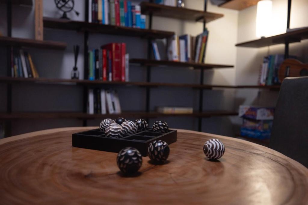 a group of lollipops on a wooden table at Le Pimbina in Mont-Tremblant