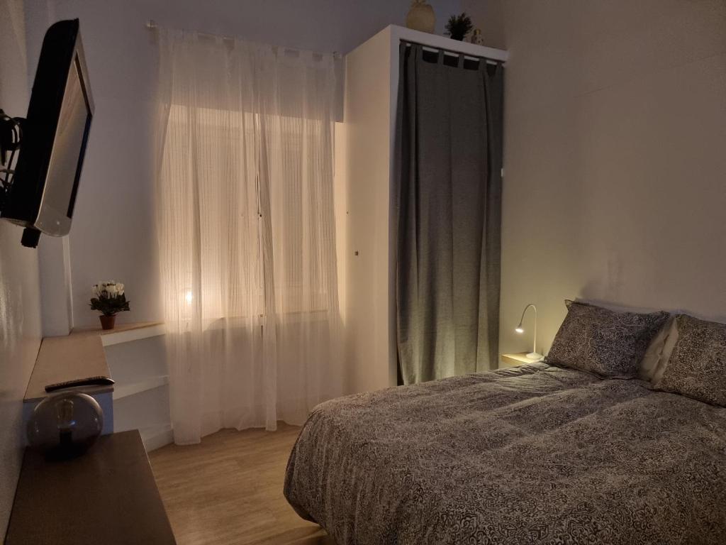 1 dormitorio con 1 cama y TV en EN EL CASCO HISTORICO De SANTA CRUZ, en Santa Cruz de Tenerife