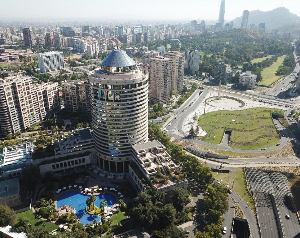 an aerial view of a building in a city at Mandarin Oriental, Santiago in Santiago