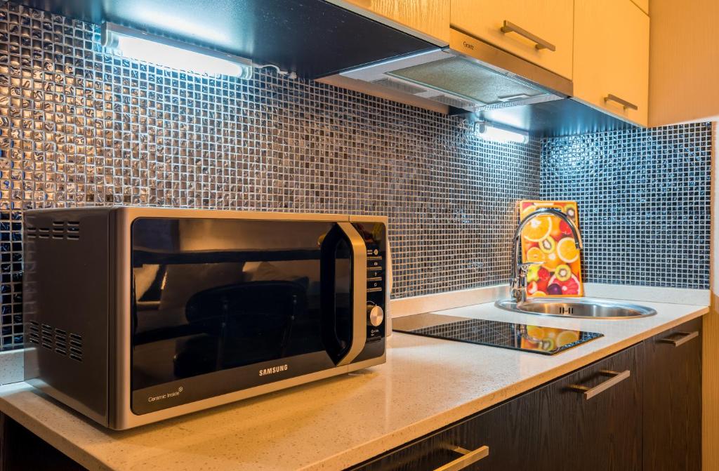 Kuchyň nebo kuchyňský kout v ubytování Studio Apartment NFT New Gudauri 215