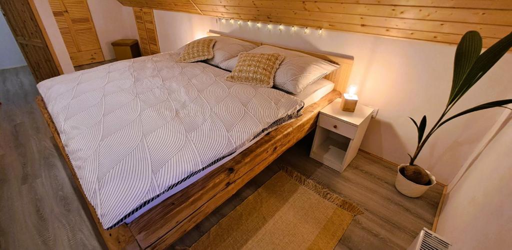 Postel nebo postele na pokoji v ubytování Apartmán u Ještěrky se saunou v ceně, Rejvízská 29, Jeseník