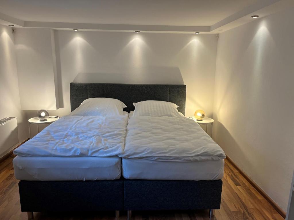 1 cama grande en una habitación con 2 mesitas de noche en Detmold - Hiddesen - Premium - Appartement en Detmold