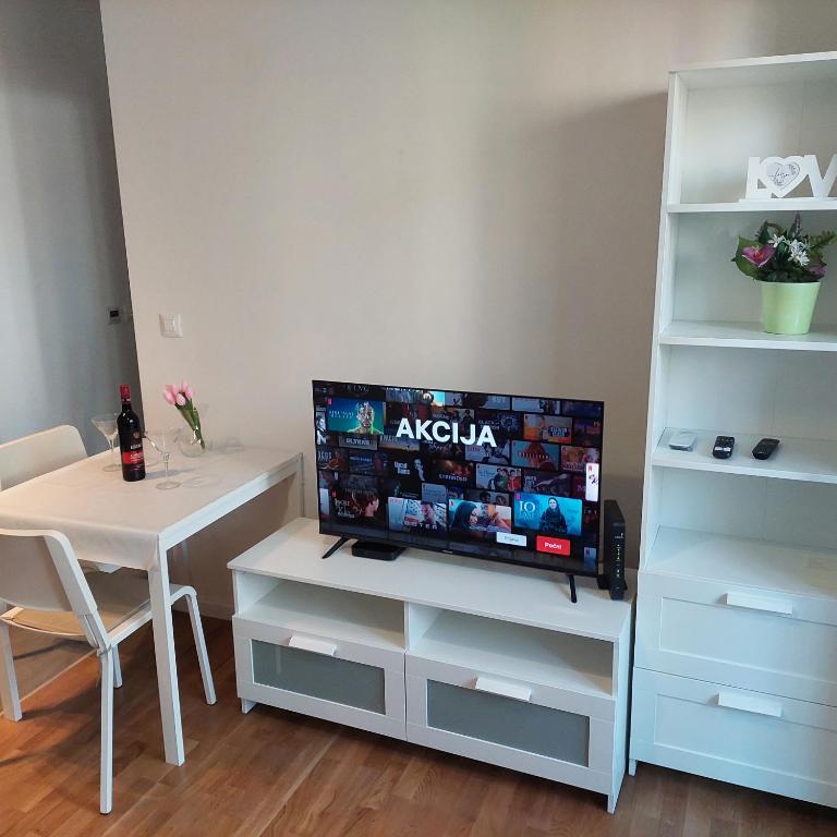 Televízia a/alebo spoločenská miestnosť v ubytovaní Apartment Paola with free private parking place