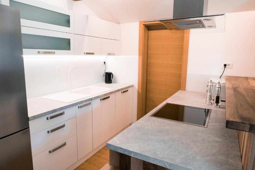 Kuchyň nebo kuchyňský kout v ubytování Apartma Tale