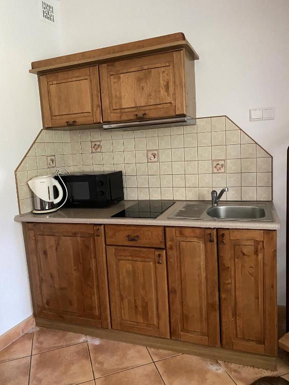 Kuchyň nebo kuchyňský kout v ubytování Ośrodek Wrzosowa Góra - pokoje