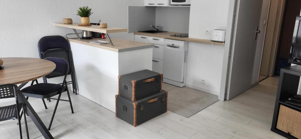 Кухня или мини-кухня в La Cigale de Mer à 100 m de la Plage et du Centre Ville du Grau du Roi
