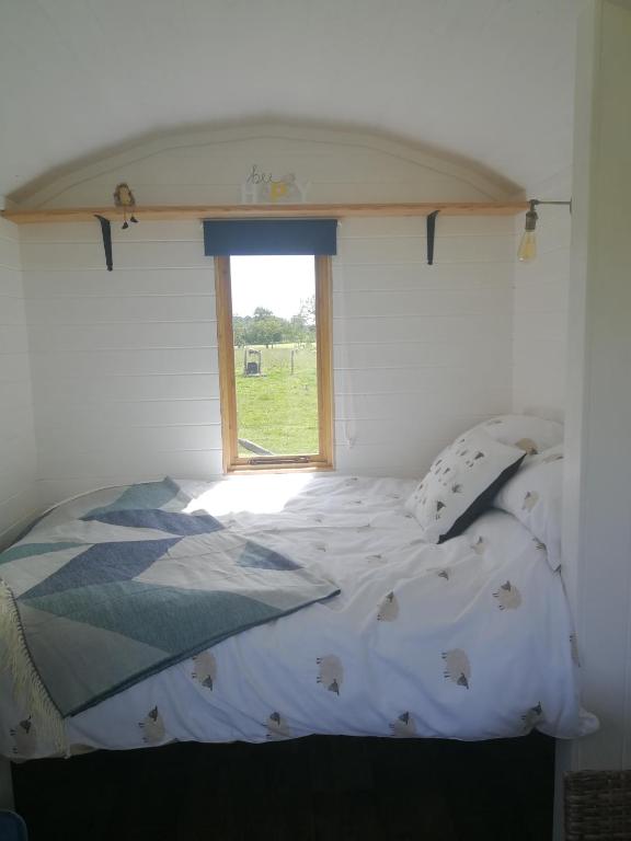 Postel nebo postele na pokoji v ubytování Sunny Mount Shepherd's Hut
