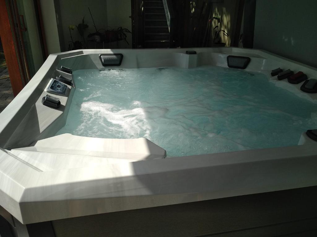 a jacuzzi bathtub in a room with at La Marmotte de la Tour in Hermillon